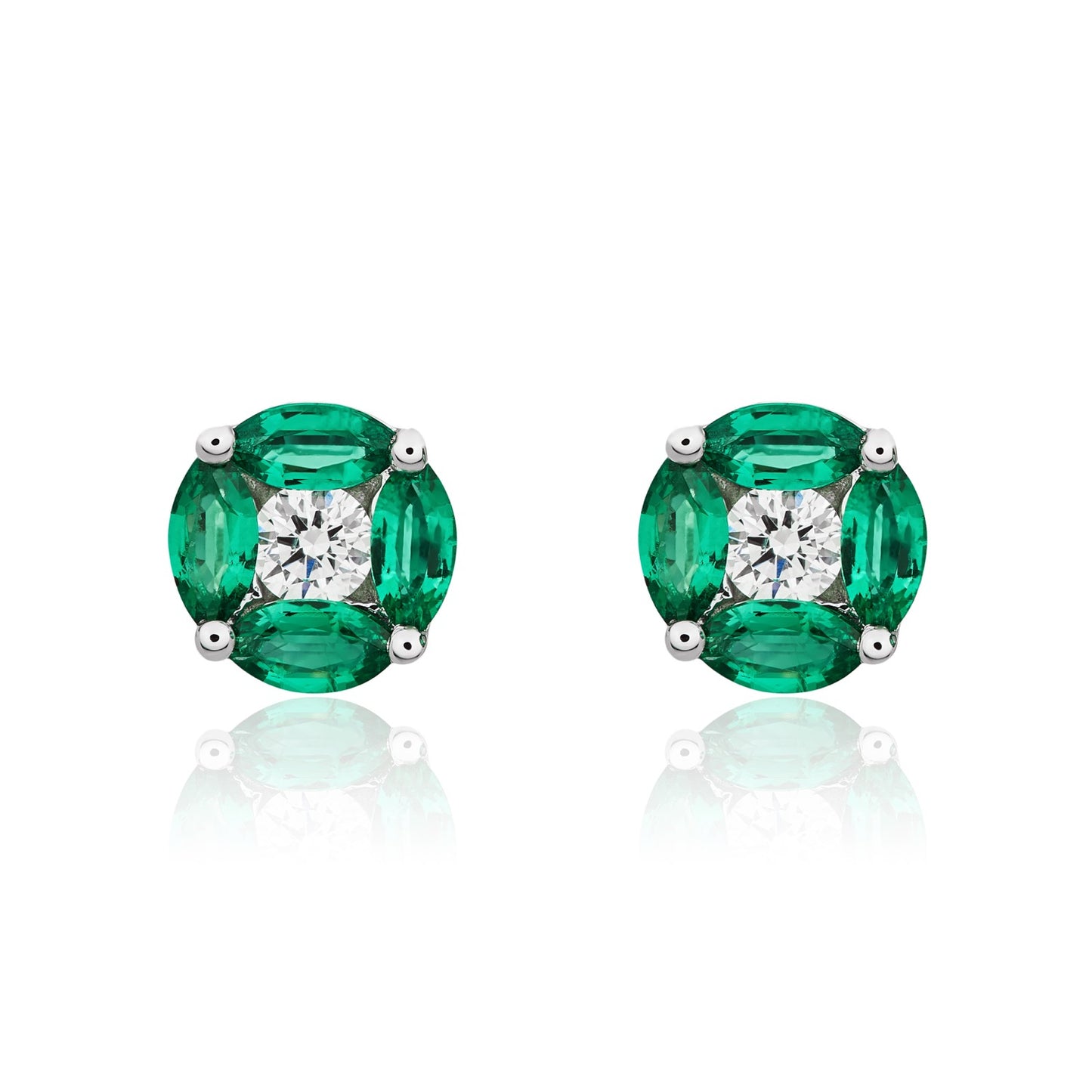 18ct White Gold Emerald And Diamond Earrings.