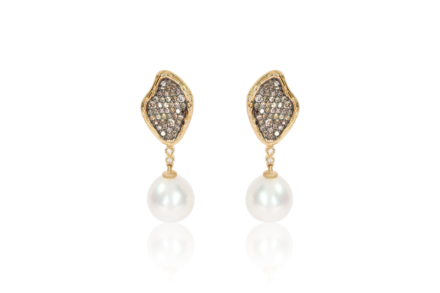 14ct Yellow Gold Diamond and Pearl Earrings