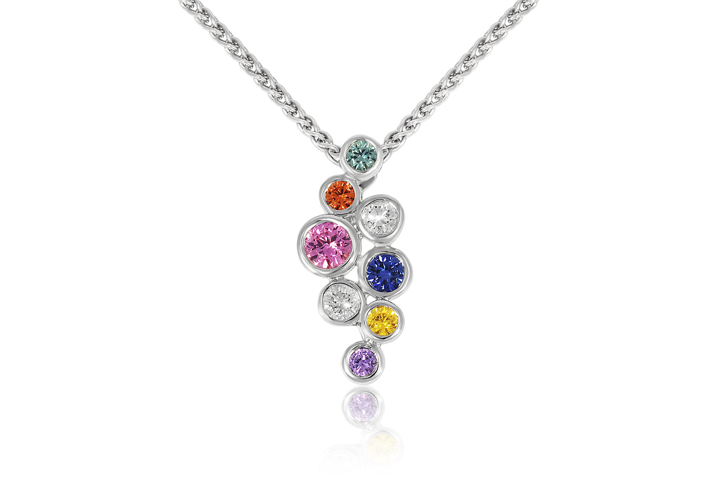 18ct White Gold Multi Sapphire and Diamond Pendant