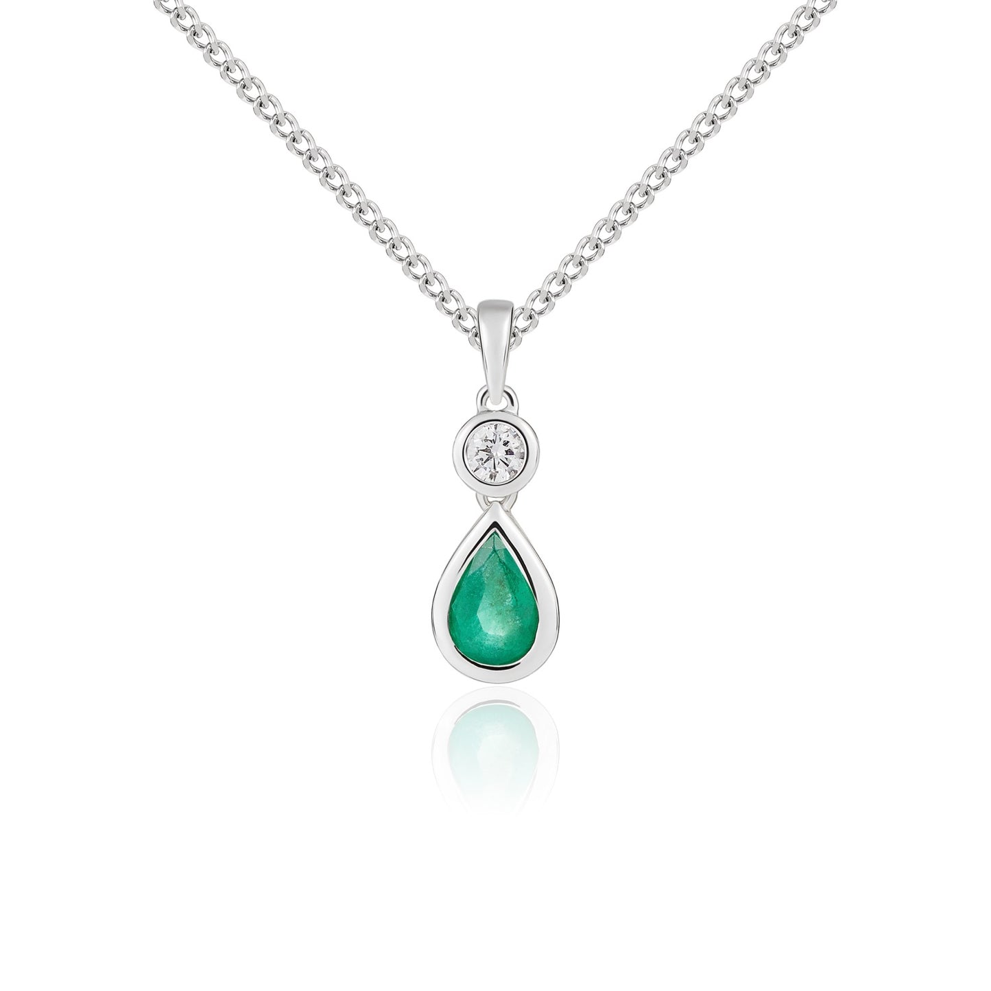 18ct White Gold Emerald And Diamond Pendant.