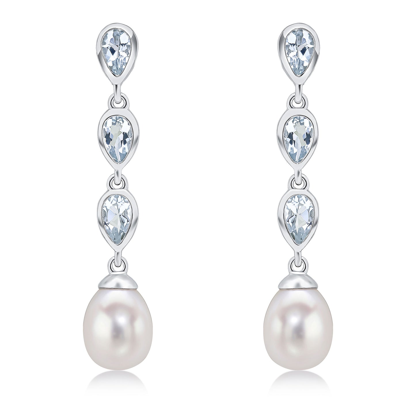 9ct White Gold Aqua And Pearl Earrings