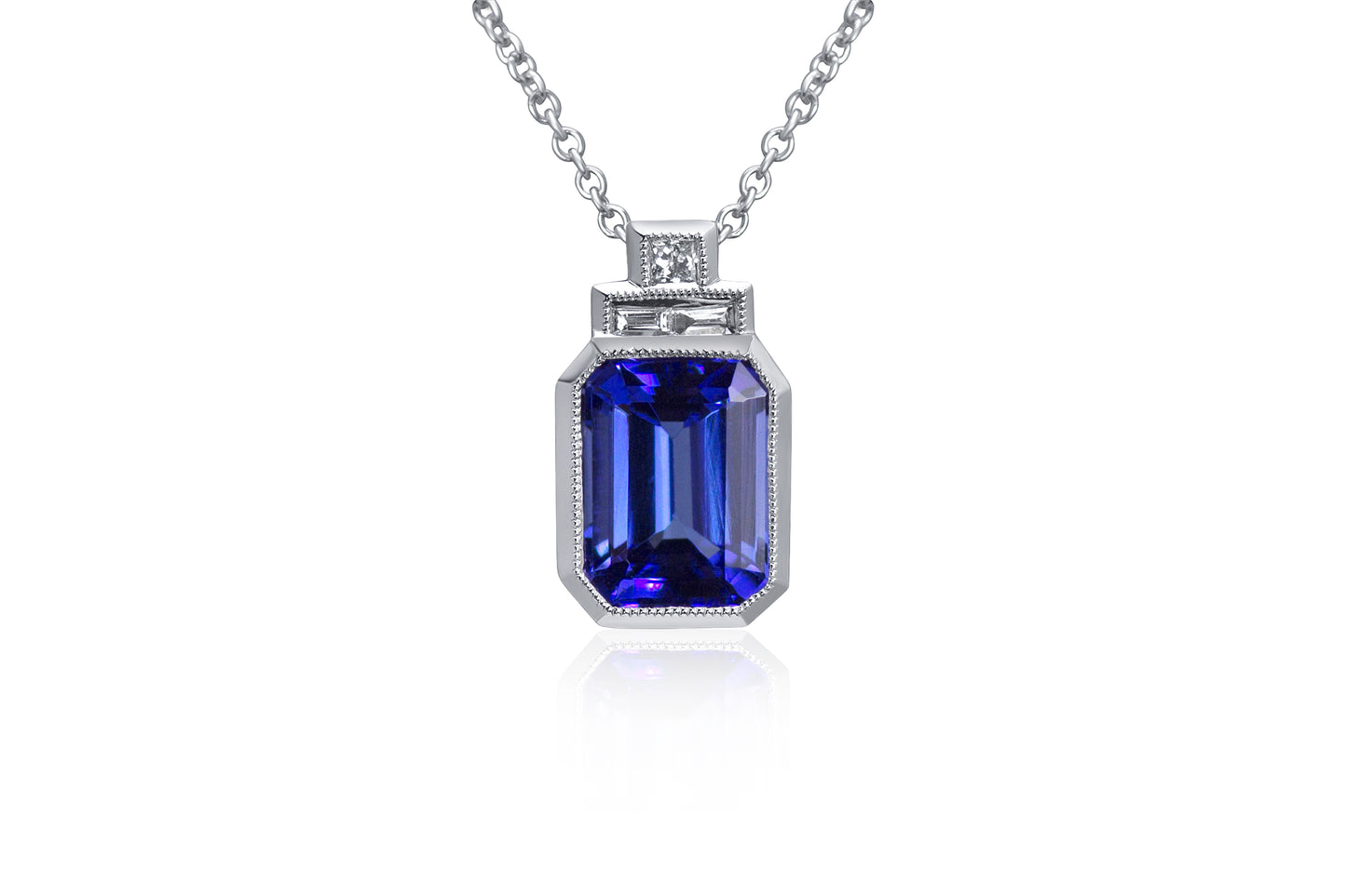 18ct White Gold Tanzanite And Diamond Pendant