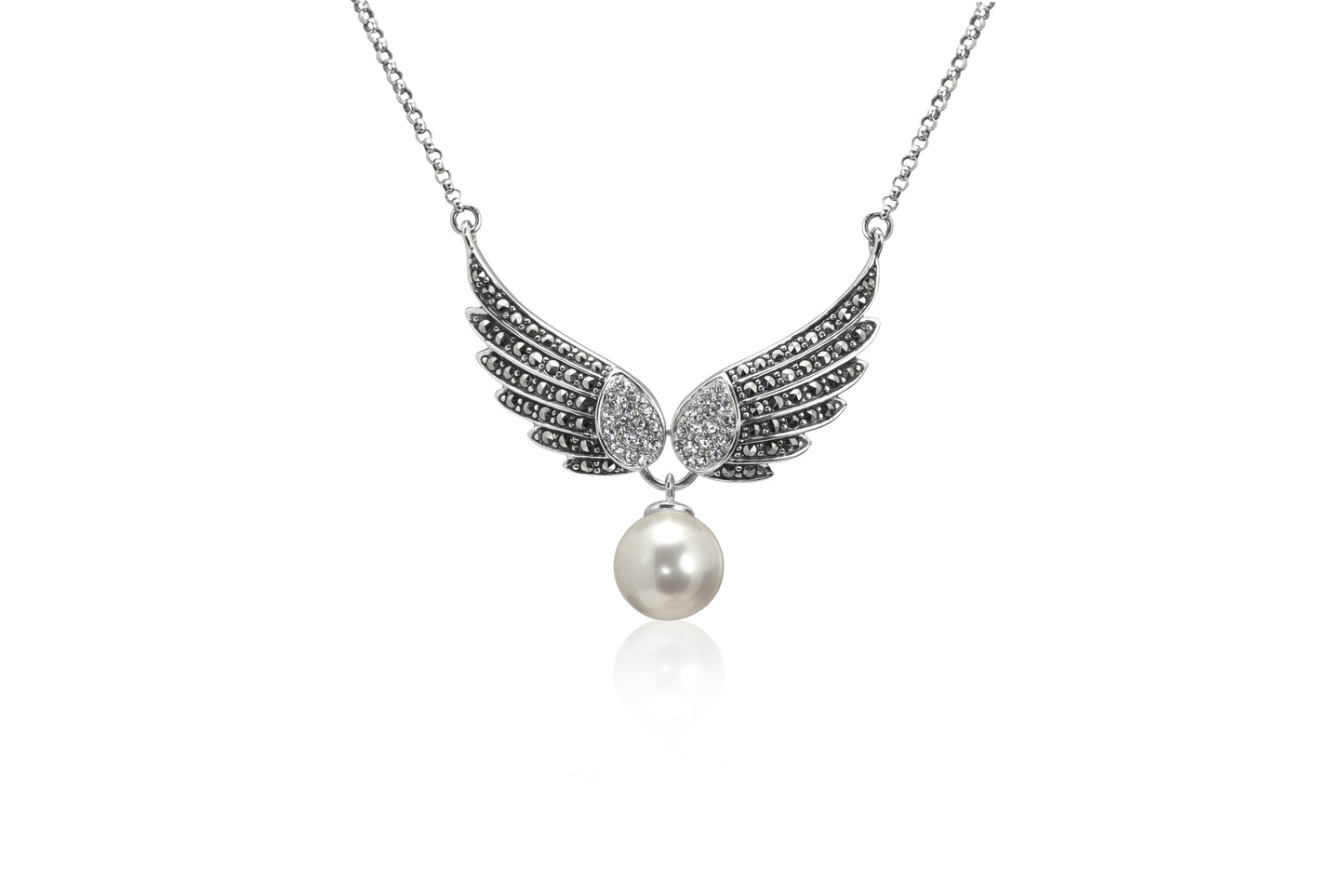 Silver Freshwater Pearl And CZ Necklace.