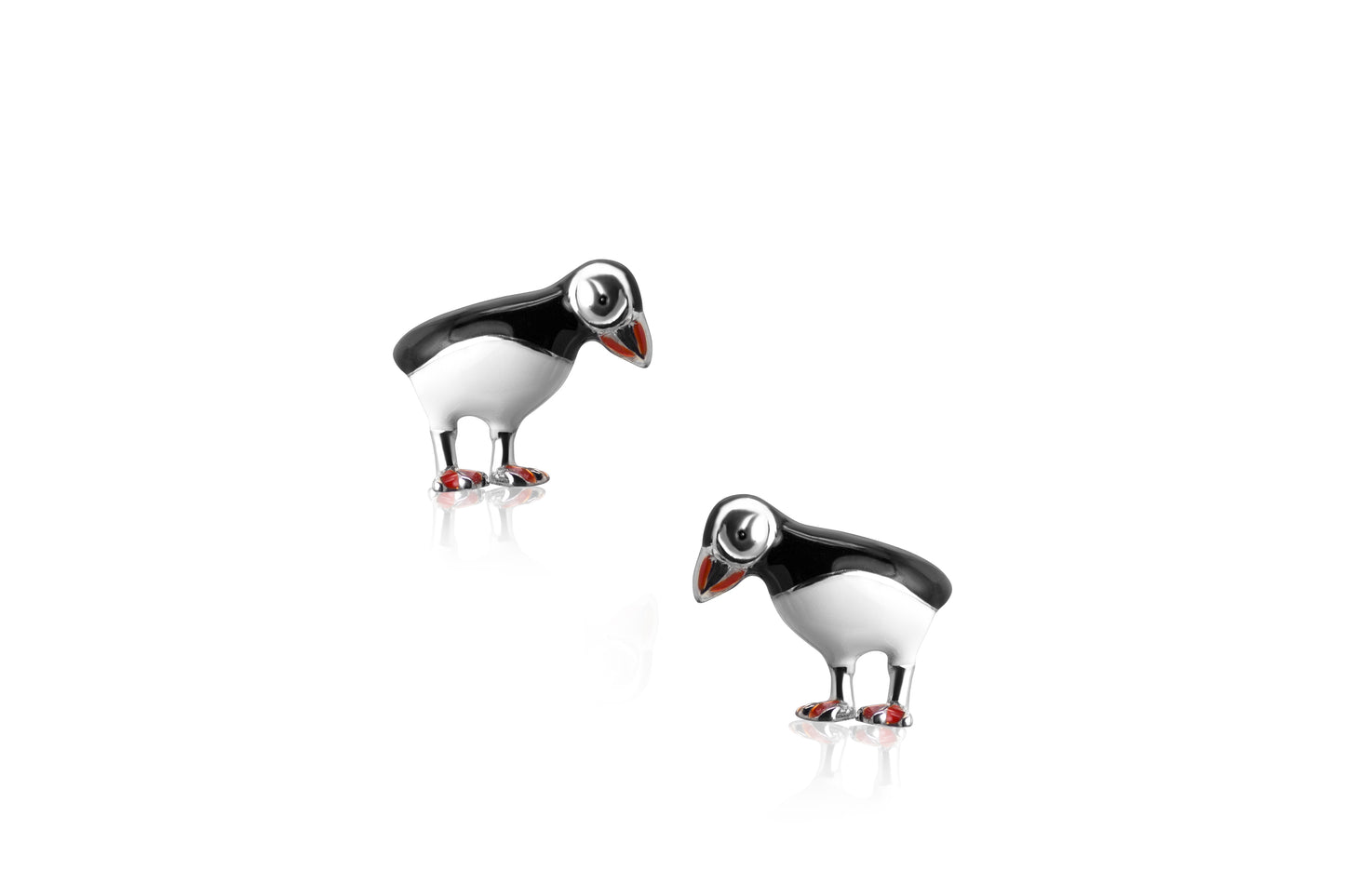 Silver Enamel Puffin Earrings.