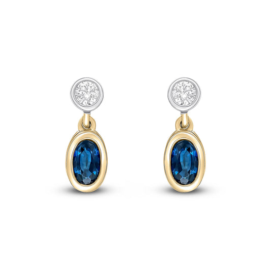 18ct Yellow And White Gold Sapphire And Diamond Earrings