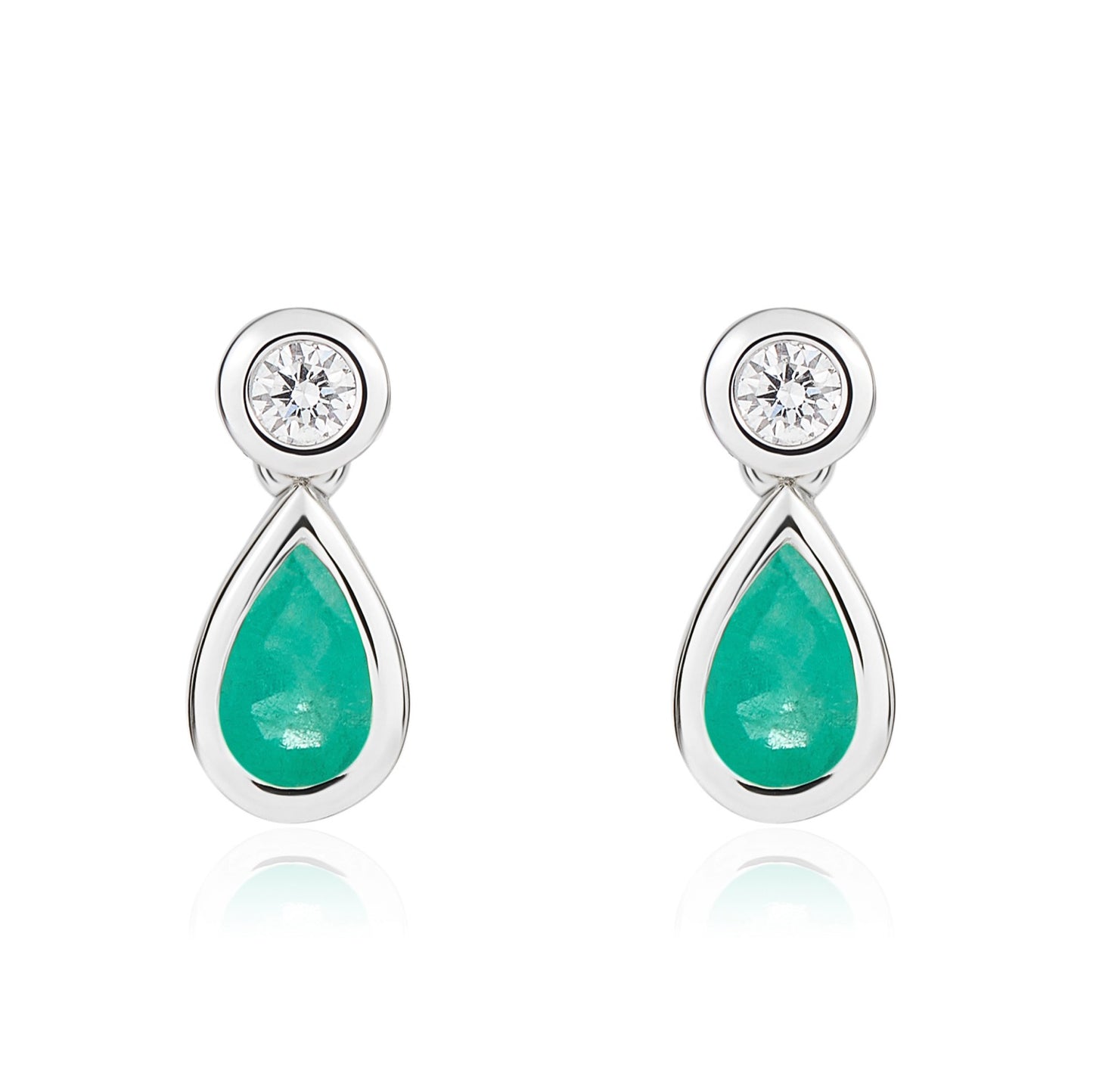 18ct White Gold Emerald And Diamond Earrings.