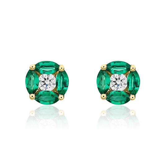 18ct Yellow Gold Emerald And Diamond Earrings.