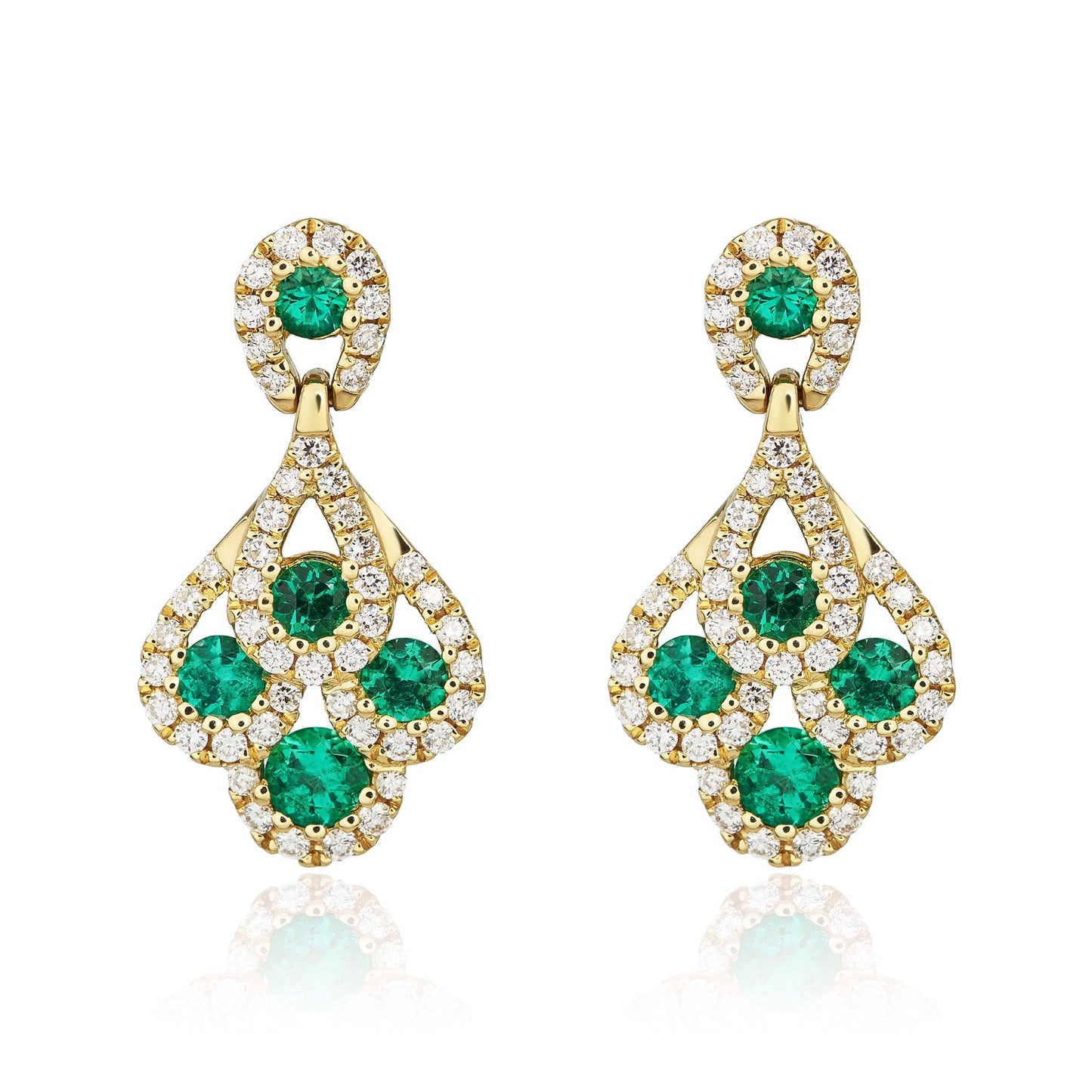 18ct Yellow Gold Emerald And Diamond Earrings.