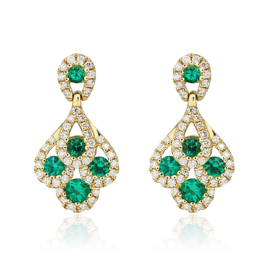 18ct Yellow Gold Emerald And Diamond Earrings.