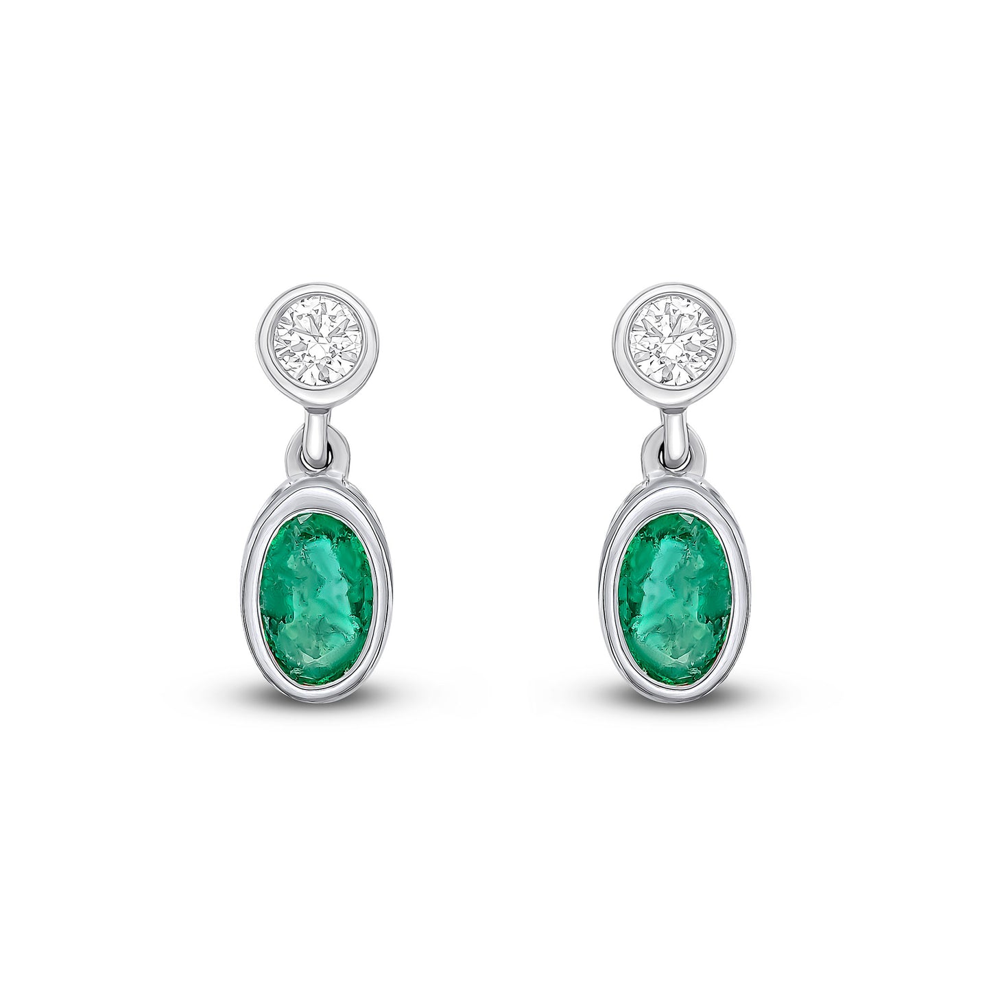 18ct White Gold Emerald And Diamond Earrings.