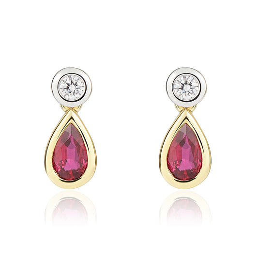 18ct White And Yellow Gold Ruby And Diamond Earrings.