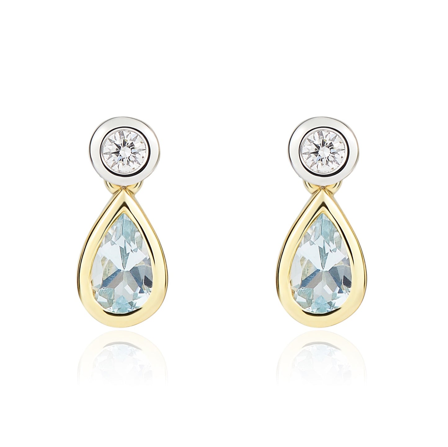 18ct White And Yellow Gold Aqua and Diamond Earrings.