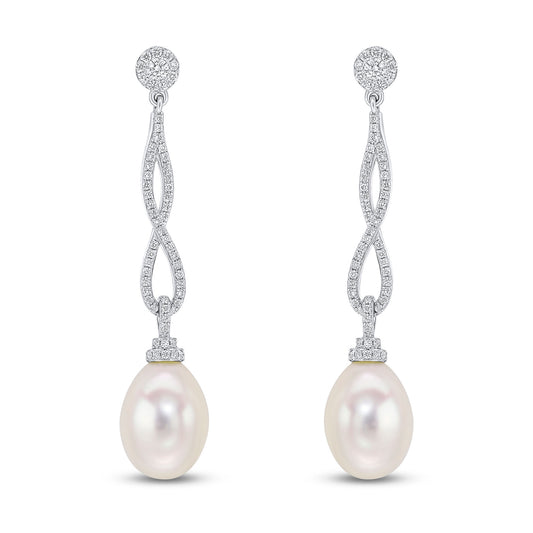 18ct White Gold Diamond and Pearl Earrings