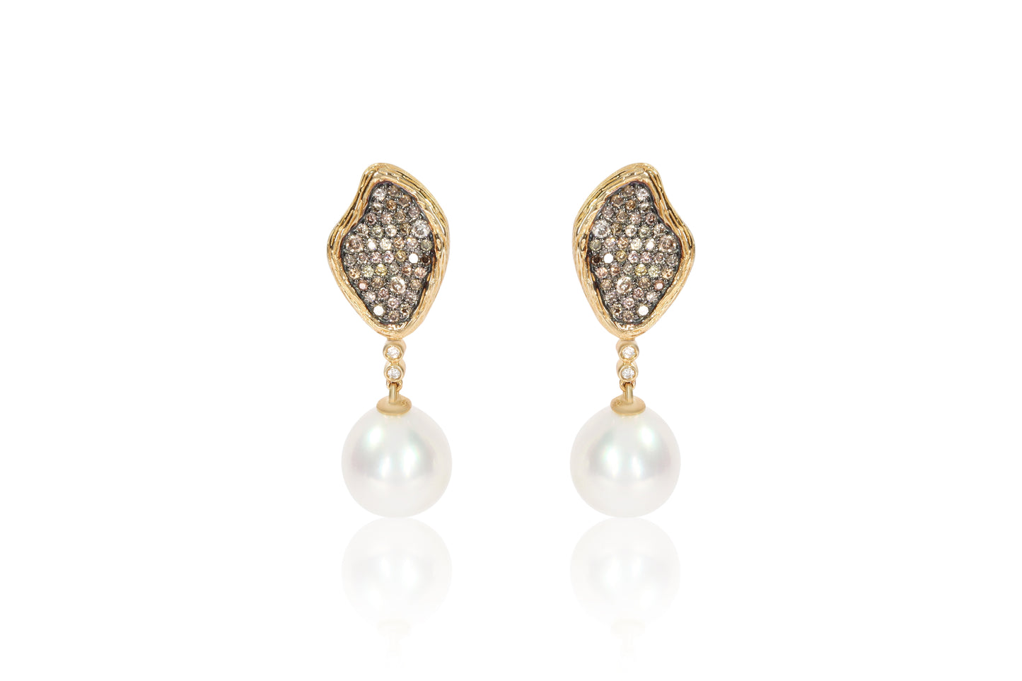 14ct Yellow Gold Diamond and Pearl Earrings