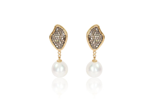 14ct Yellow Gold Diamond and Pearl Earrings