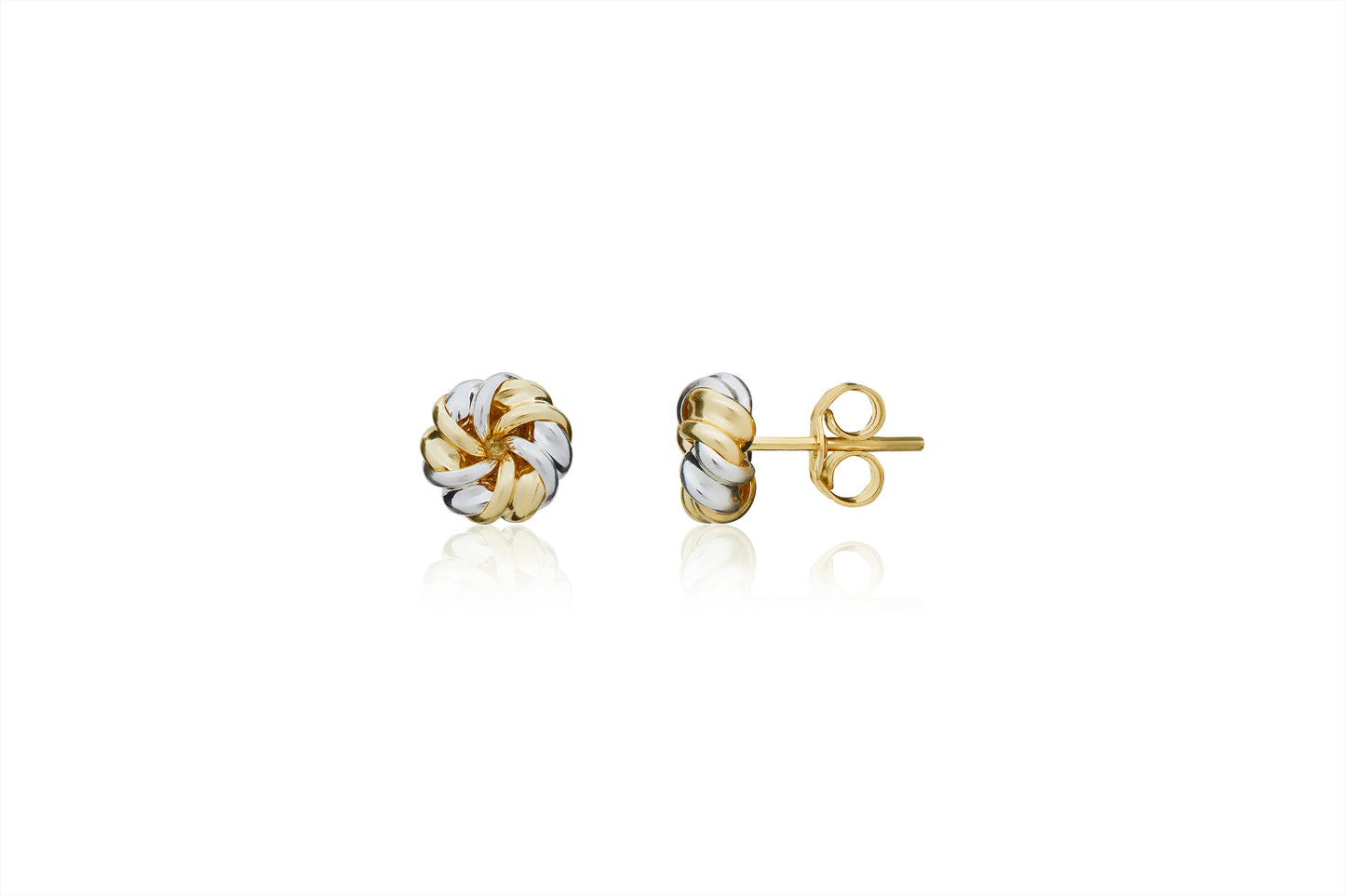 9ct Two Tone Gold Swirl Stud Earrings