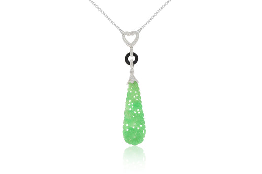 18ct White Gold Diamond and Jade Necklace