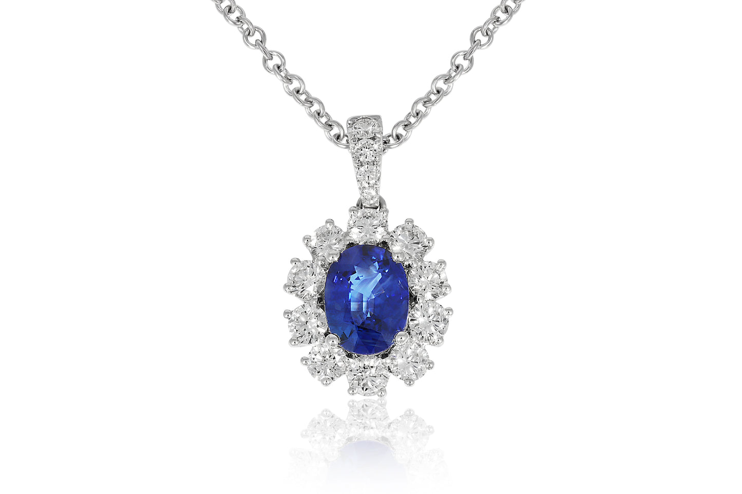 18ct White Gold Sapphire and Diamond Pendant