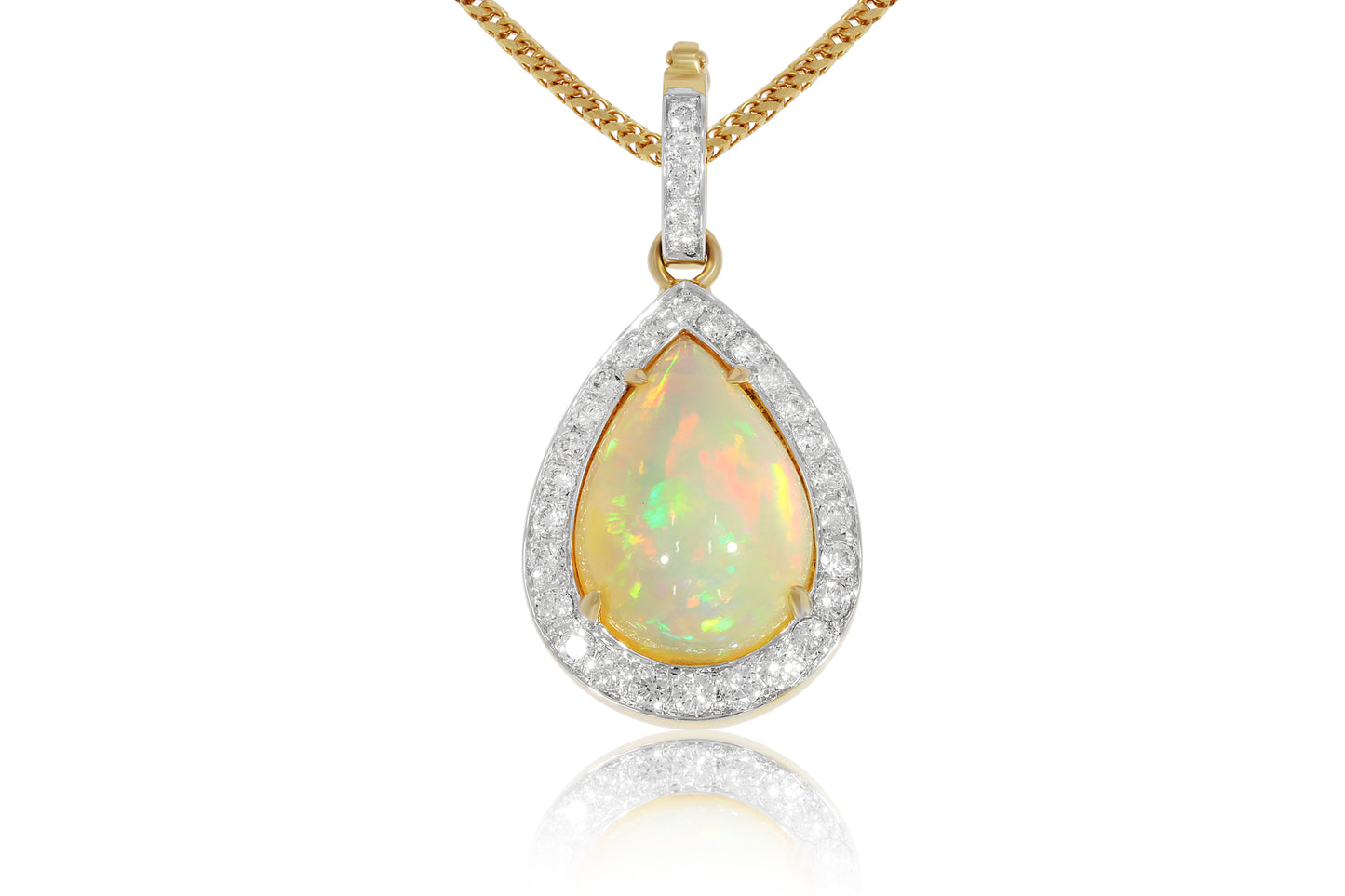 18ct Yellow Gold Opal and Diamond Pendant