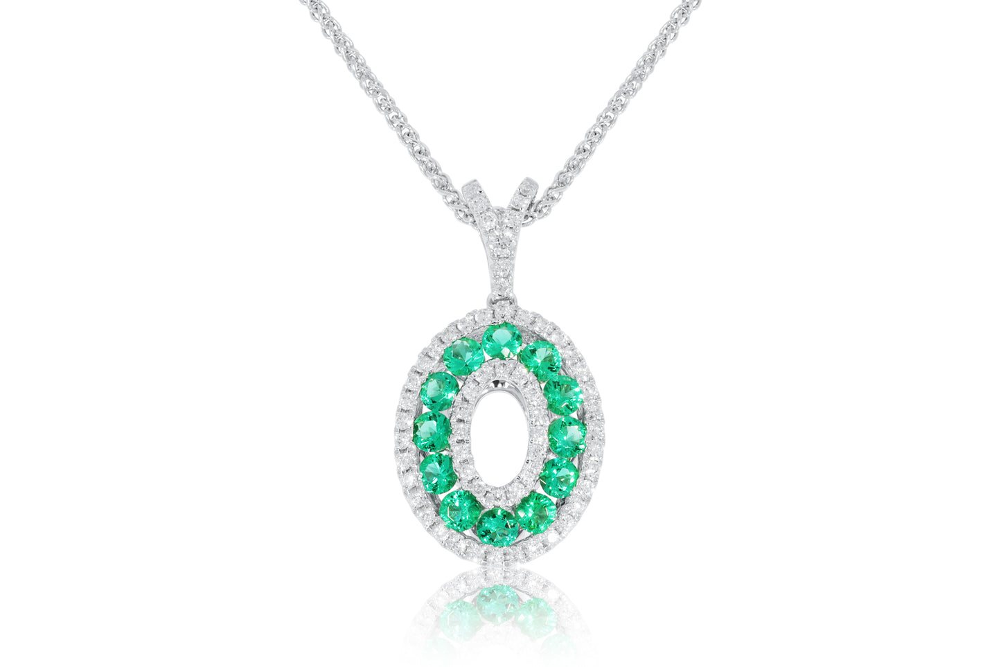 18ct White Gold Emerald and Diamond Pendant