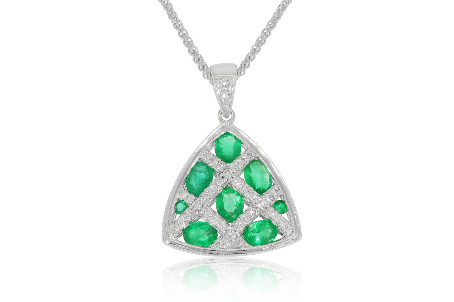 18ct White Gold Emerald and Diamond Pendant