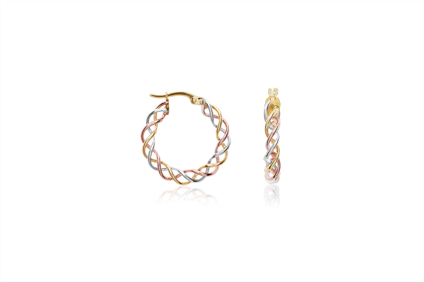 9ct Three Tone Gold Hoop Earrings