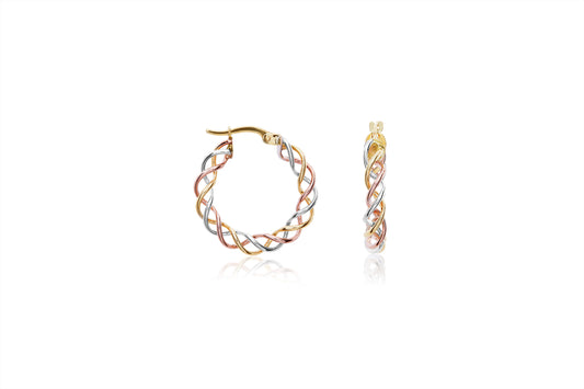 9ct Three Tone Gold Hoop Earrings