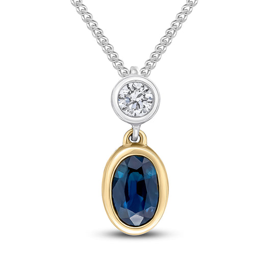 18ct Yellow And White Gold Sapphire And Diamond Pendant