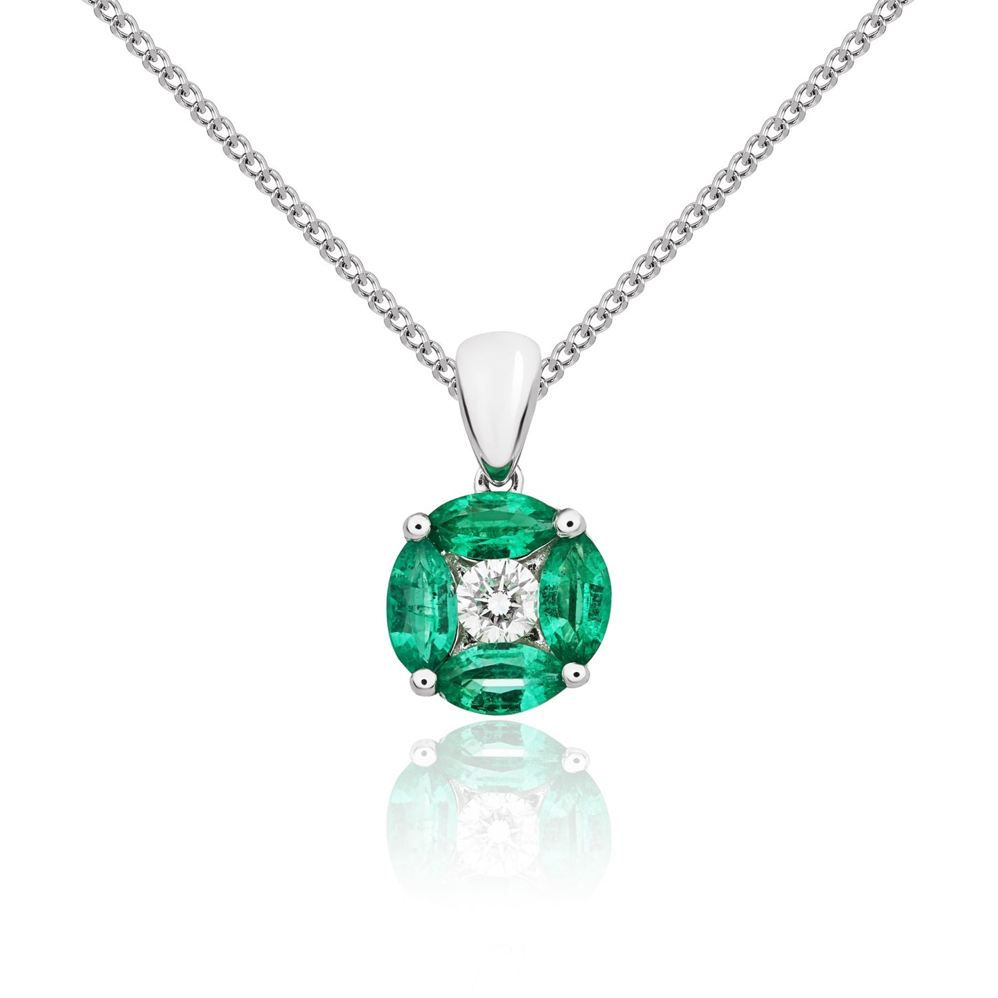 18ct White Gold Emerald And Diamond Pendant.