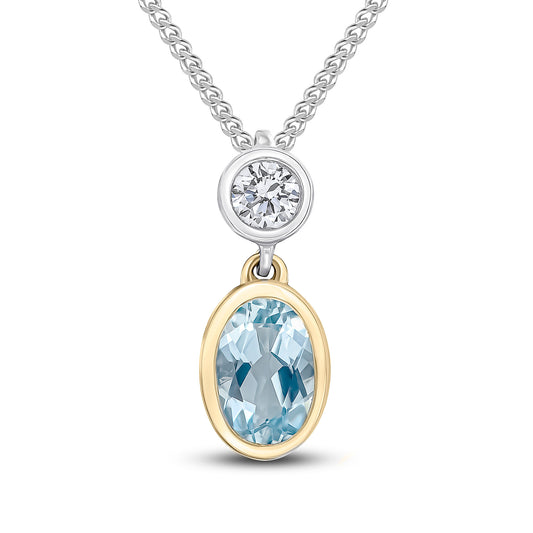 18ctWhite And Yellow Gold Aquamarine And Diamond Pendant.