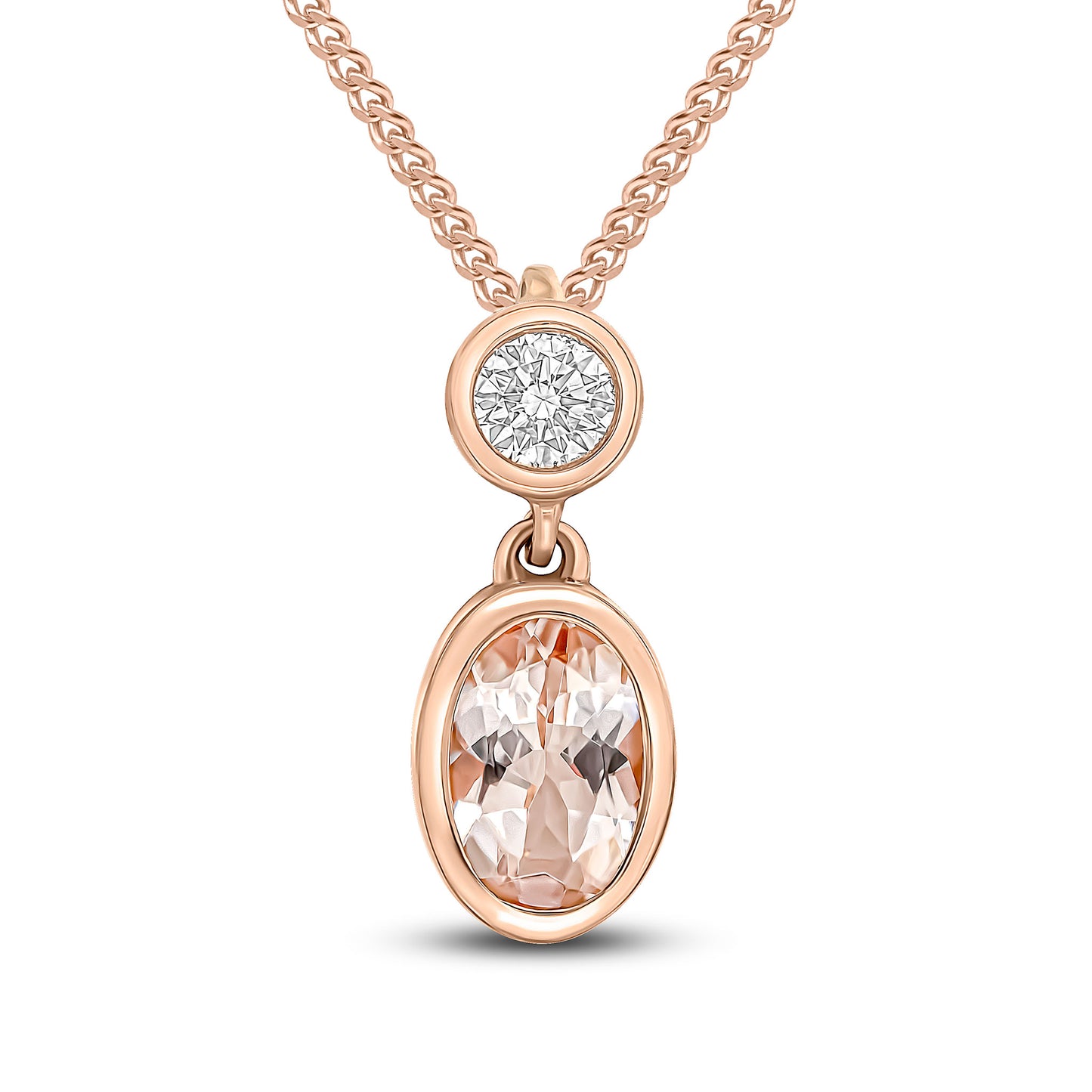 18ct Rose Gold Morganite And Diamond Pendant