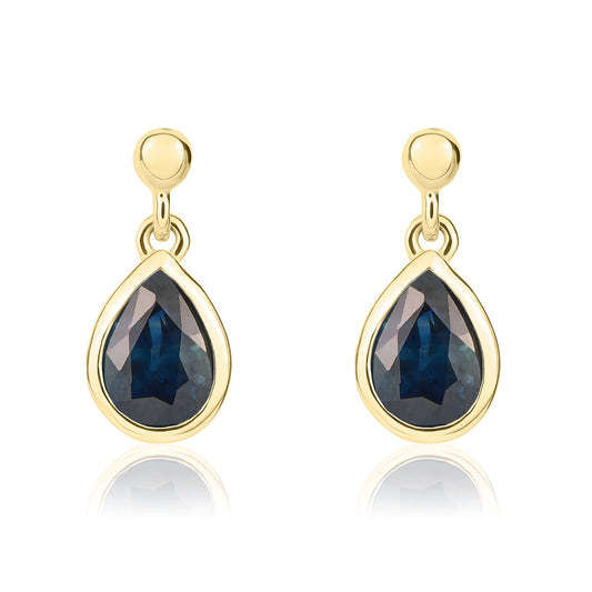 9ct Yellow Gold Sapphire Drop Earrings.