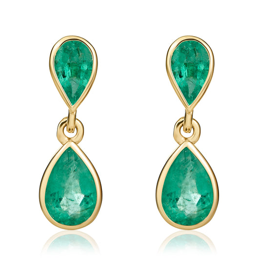 9ct Yellow Gold Emerald Drop Earrings.