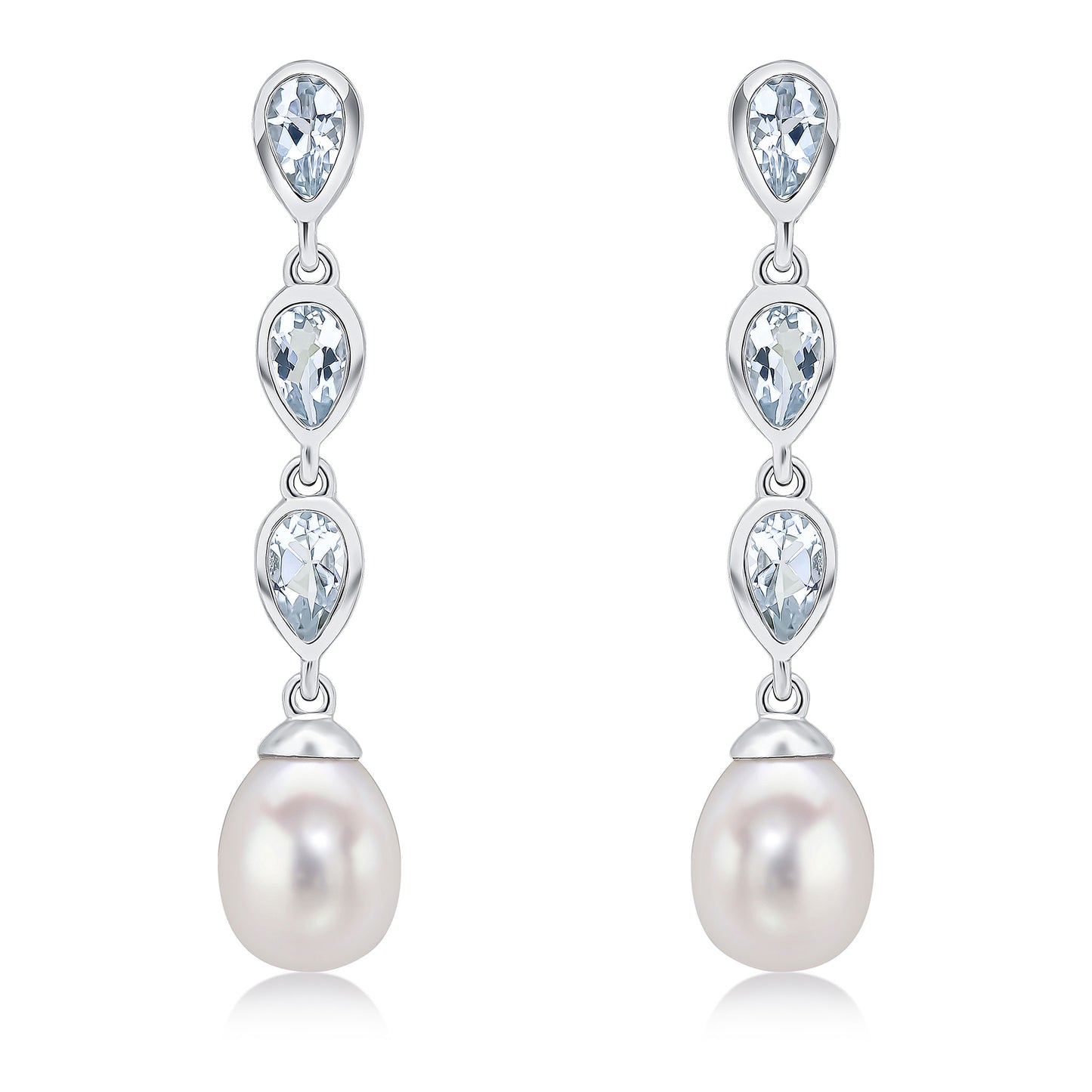 9ct White Gold Aqua And Pearl Earrings