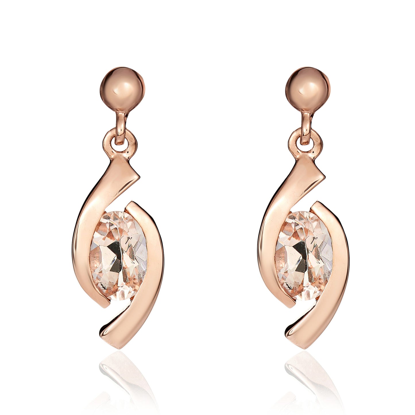 9ct Rose Gold And Morganite Drop Earrings.