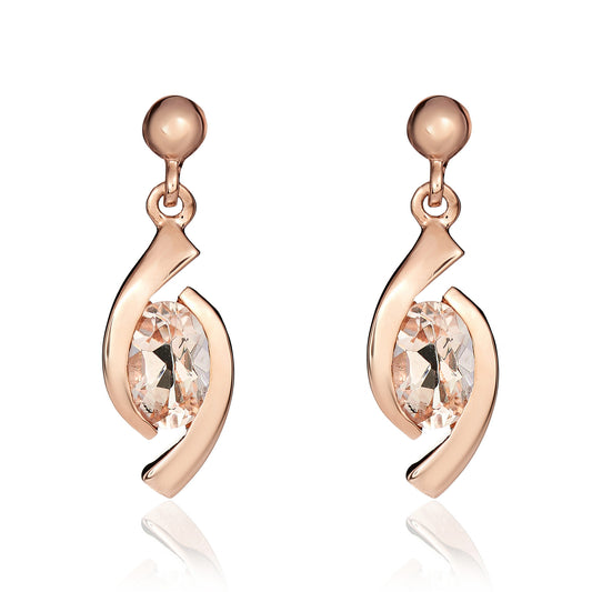 9ct Rose Gold And Morganite Drop Earrings.