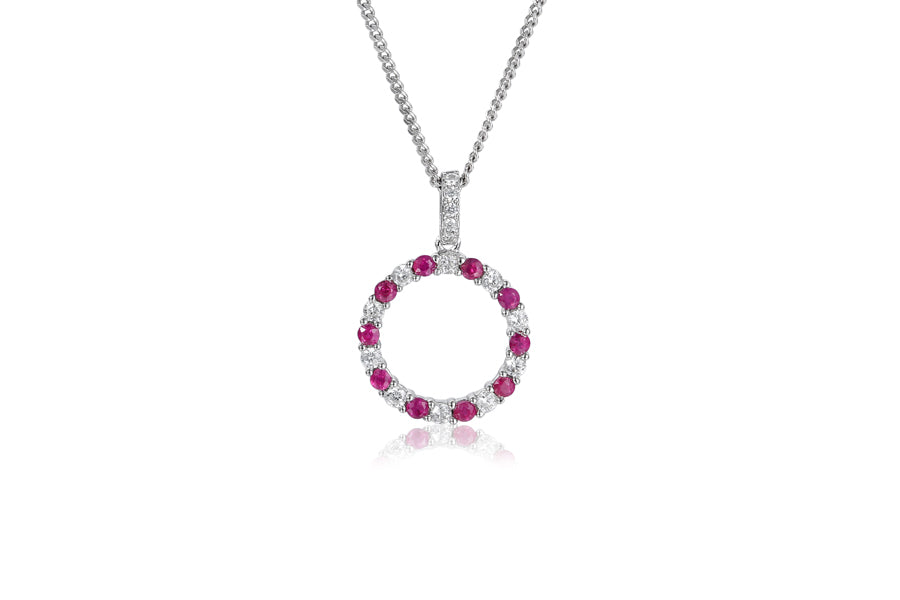 Silver Ruby and Cubic Zirconia Necklace