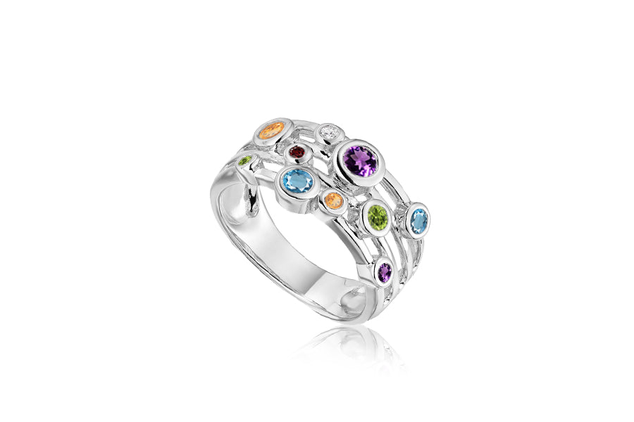 Silver Mixed Gemstone Ring