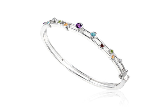 Silver and Mixed Gemstone Bangle