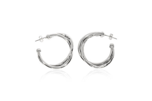 Silver Twisted Half Hoop Earrings