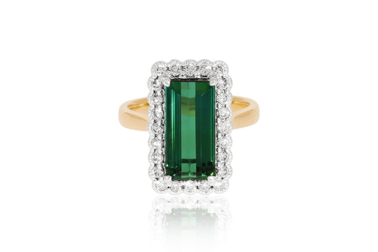 18ct Yellow and White Gold Tourmaline and Diamond Ring