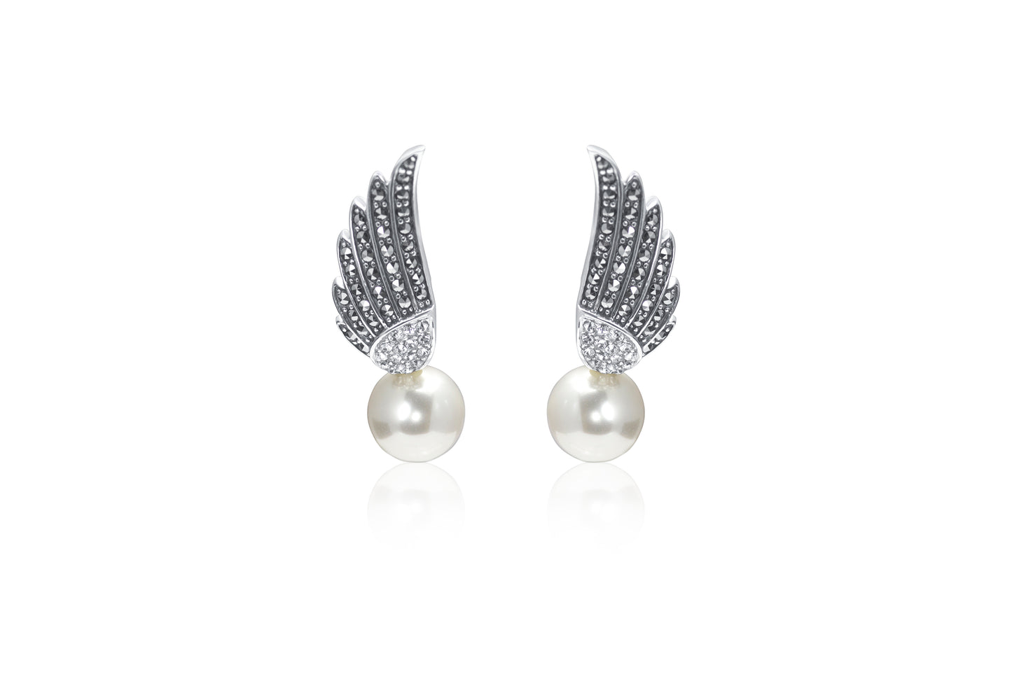 Silver Marcasite Quartz And Pearl Earrings