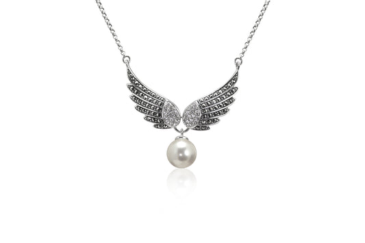 Silver Freshwater Pearl And CZ Necklace.