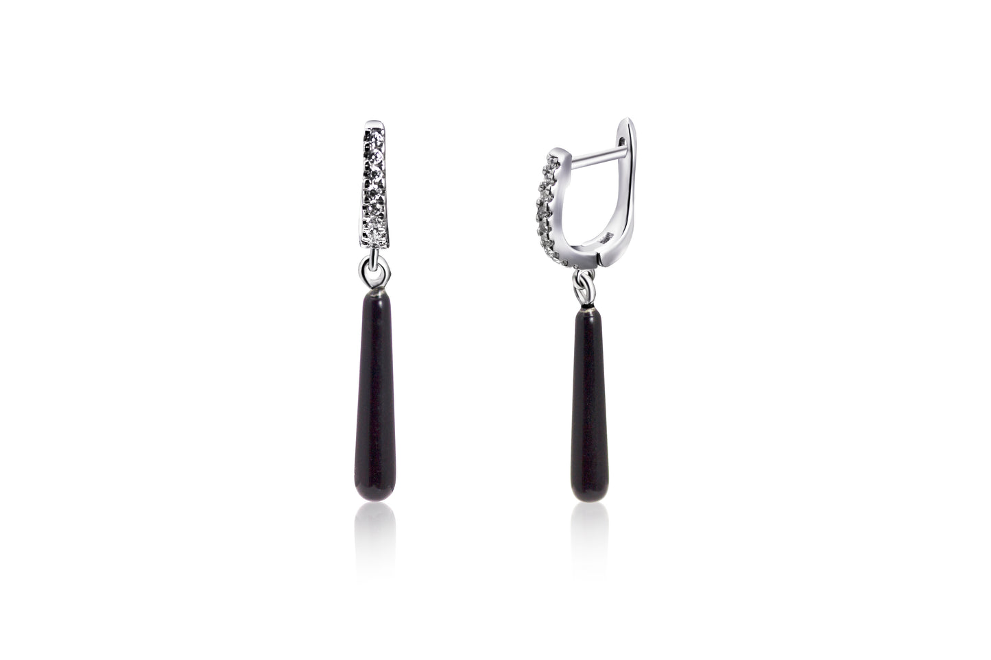 Silver CZ And Onyx Earrings.