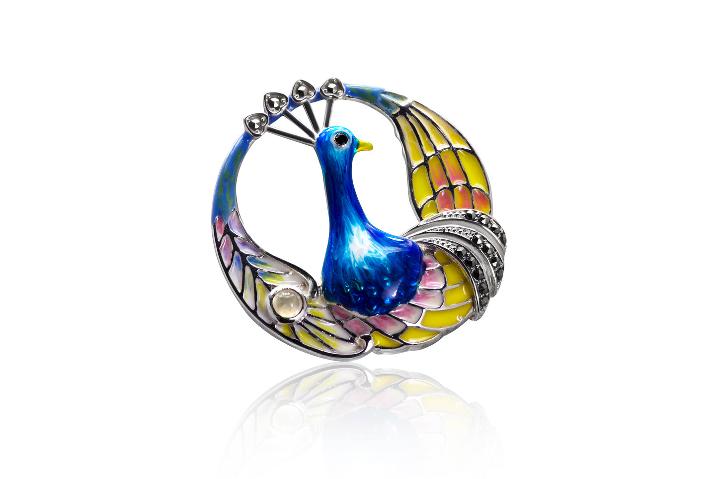 Silver Marcasite And Enamel Brooch.