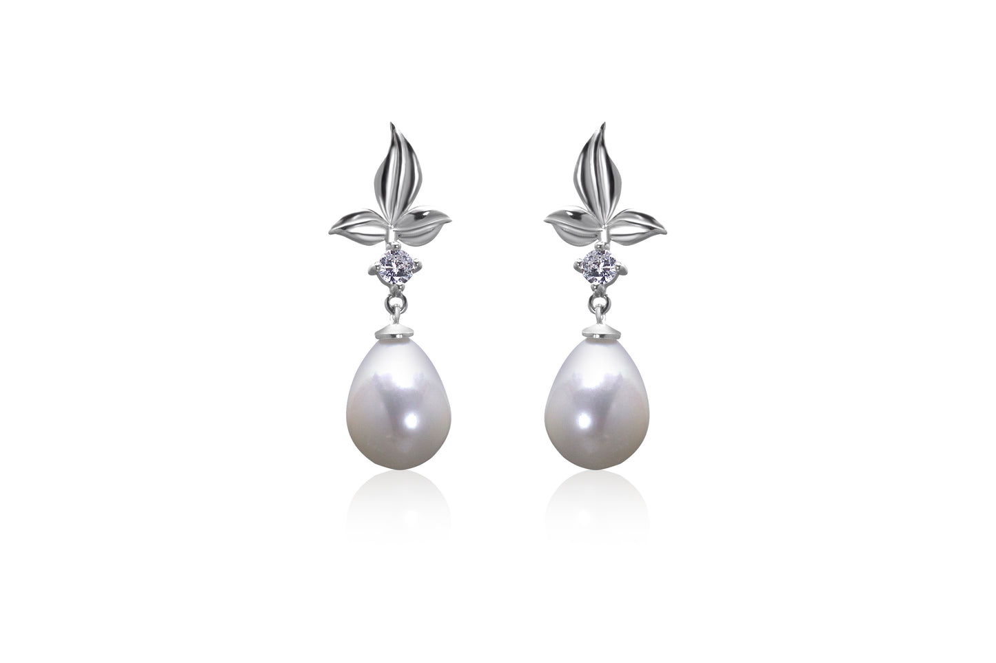 Silver Freshwater Pearl and CZ Earrings.