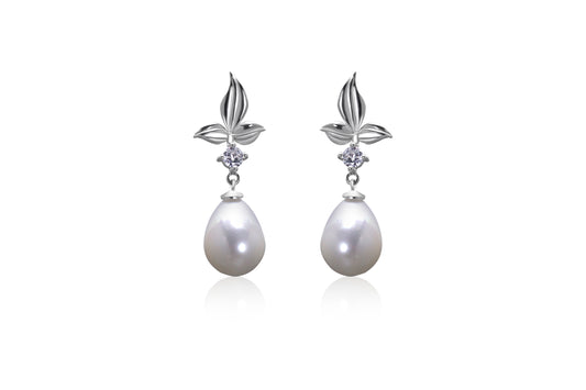 Silver Freshwater Pearl and CZ Earrings.