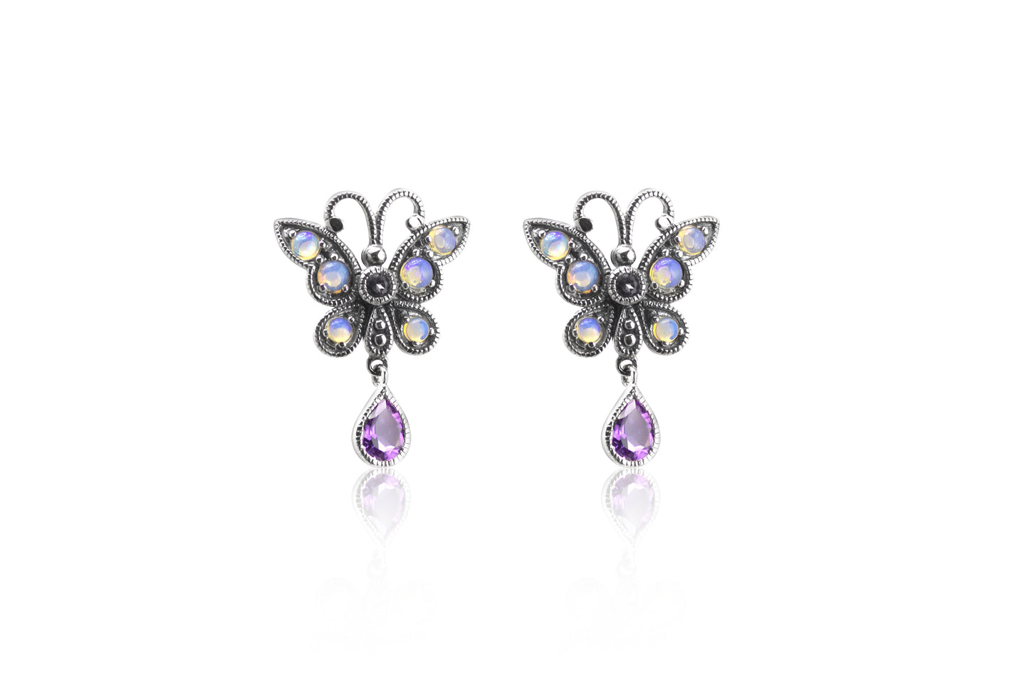 Silver Opal And Amethyst Earrings