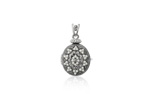 Silver Marcasite And Pearl Pendant/Locket