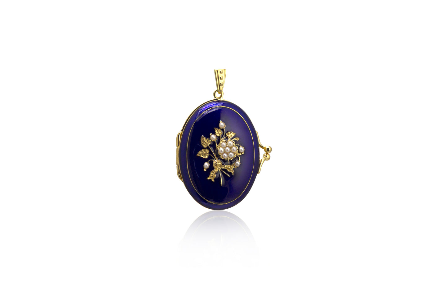 Silver Marcasite Pearl And Enamel Locket-Pendant